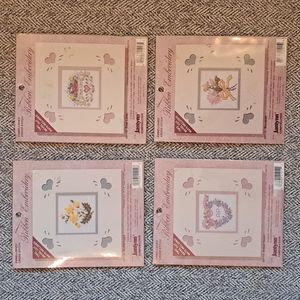 Lot of 4 Janlynn Embellish Cross Stitch Ribbon Embroidery Kits NOS